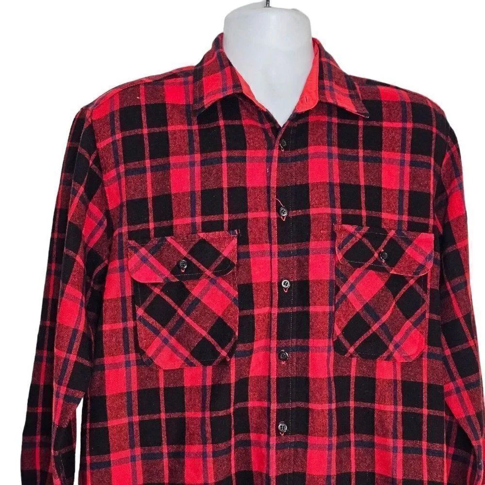 Vintage 80s Fieldmaster Shirt Mens Size M Red Wool Buffalo Plaid Shacket